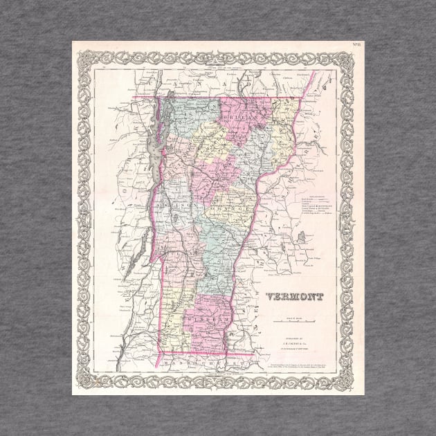 Vintage Map of Vermont (1855) by Bravuramedia